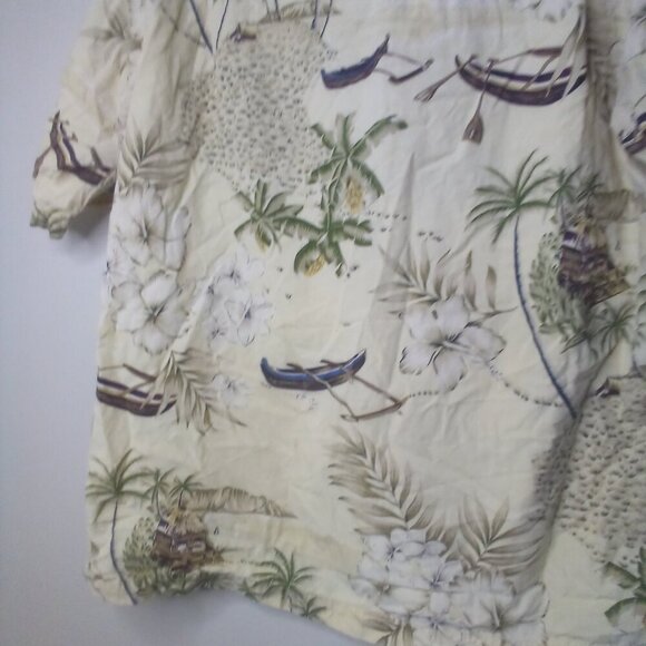 Quicksilver Edition Shirt M Button Up Short Sleeve Hawaiian Tropical Tan Green - Picture 14 of 16